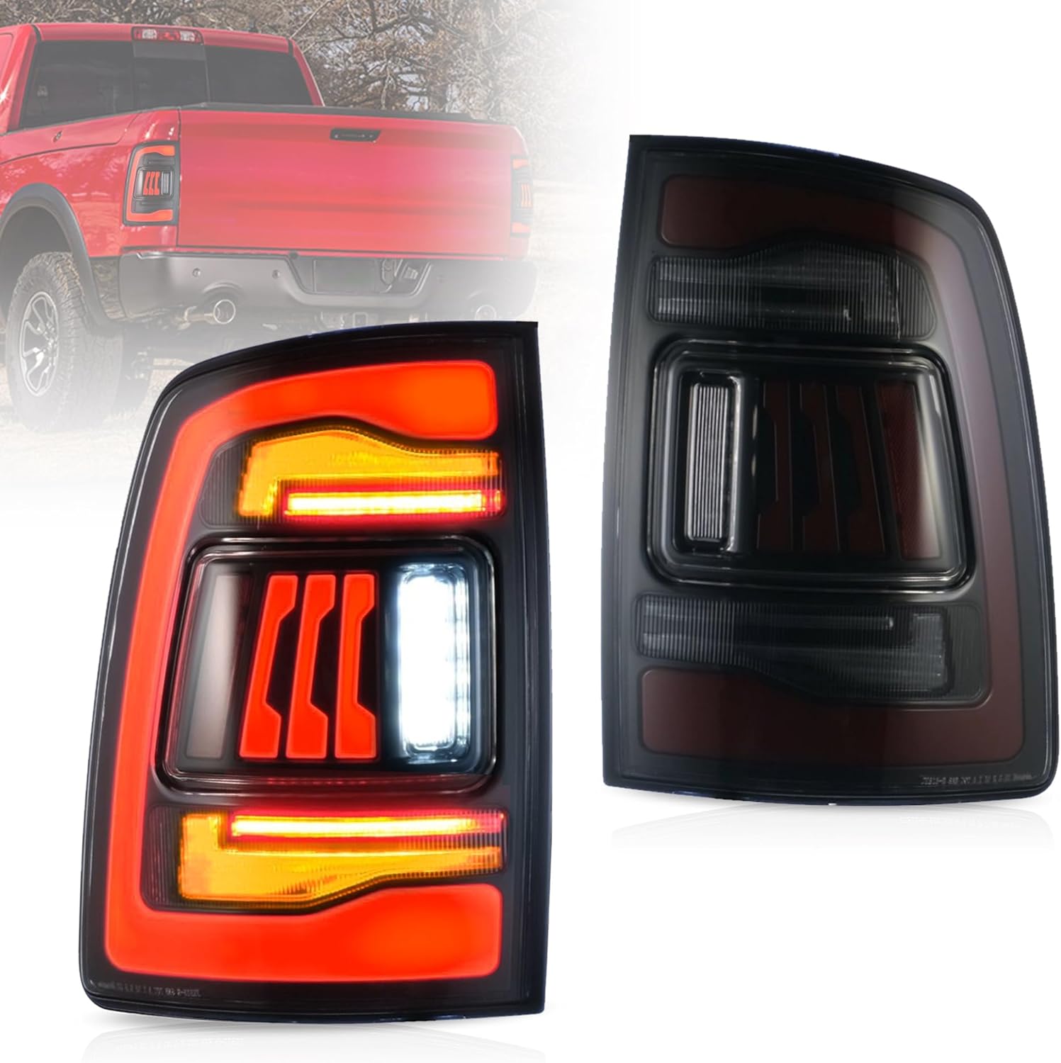 2009-2018 RAM 1500 2500 3500 LED Taillights Amber Sequential Turn 