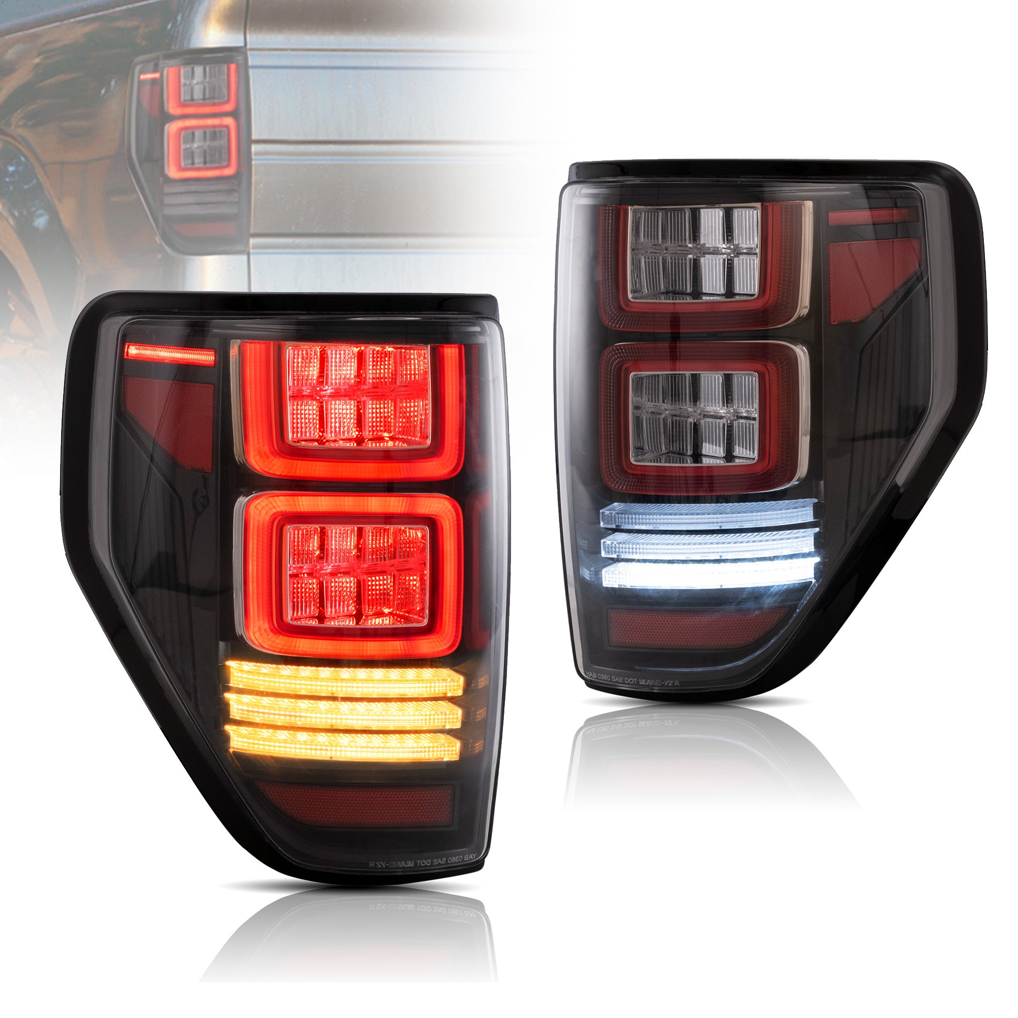 <<t18>0>LAND  LED  TaillighTs  For 2009-2014 Ford  F150 W/Amber  SequenTial  Turn  Signal
