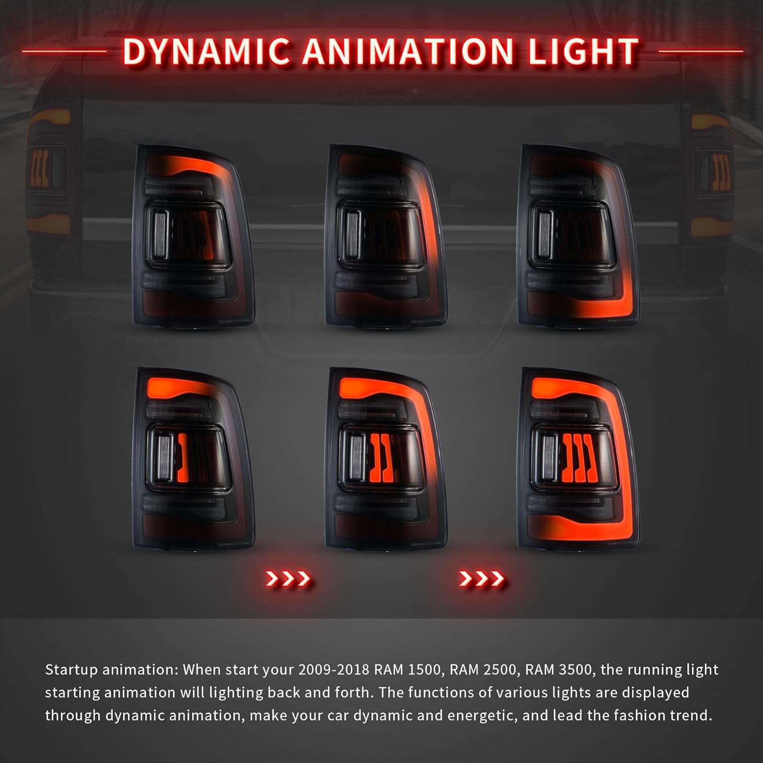 2009-2018 RAM 1500 2500 3500 LED Taillights Amber Sequential Turn Signal