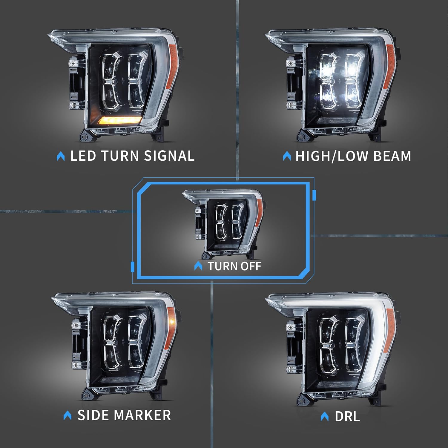 <<t28>0>LAND  LED  Dual-beam  HeadlighTs  and  TaillighTs  For 2021-2023 Ford  F150