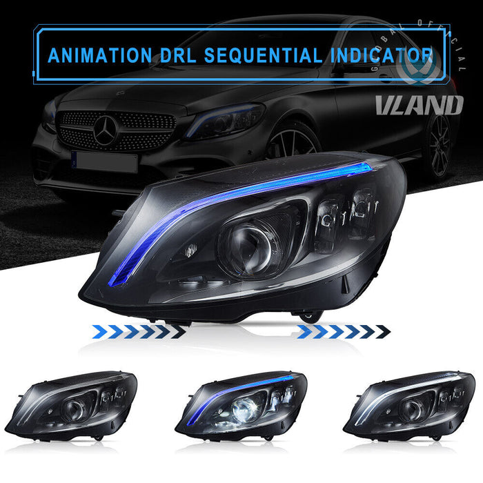 VLAND LED Projector Headlights For 2015-2021 Mercedes Benz C-Class W205