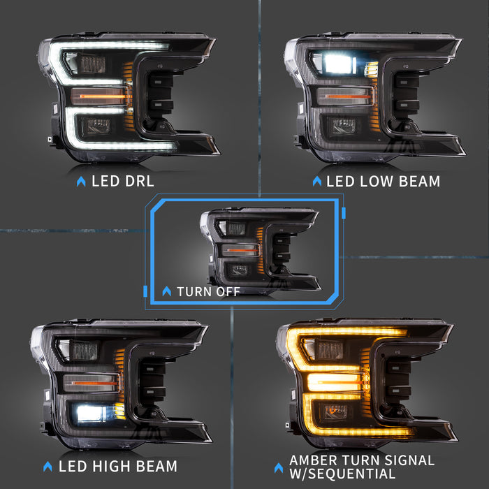 VLAND LED Headlights For 2018-2020 Ford F150 w/start-up animation