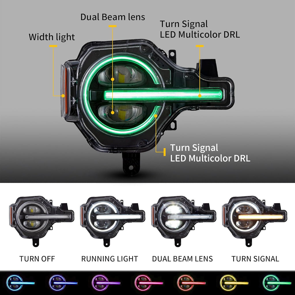 VLAND RGB LED Projector Headlights For 2021-2026 Ford Bronco