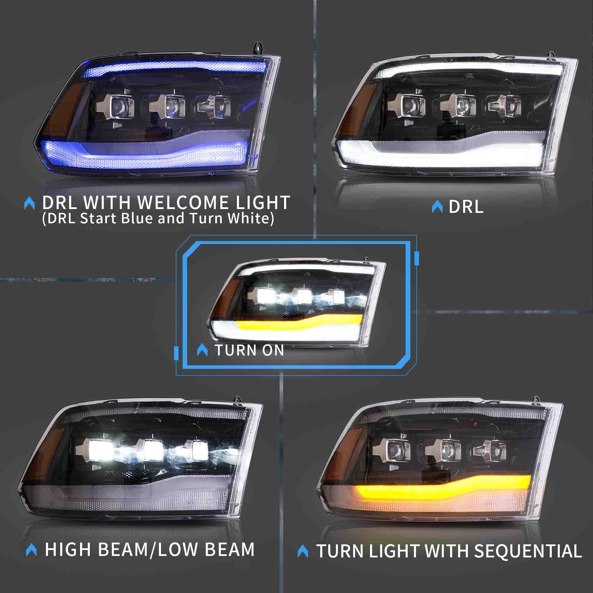 VLAND LED Projector Headlights For 2009-2018 RAM 1500 2500 3500