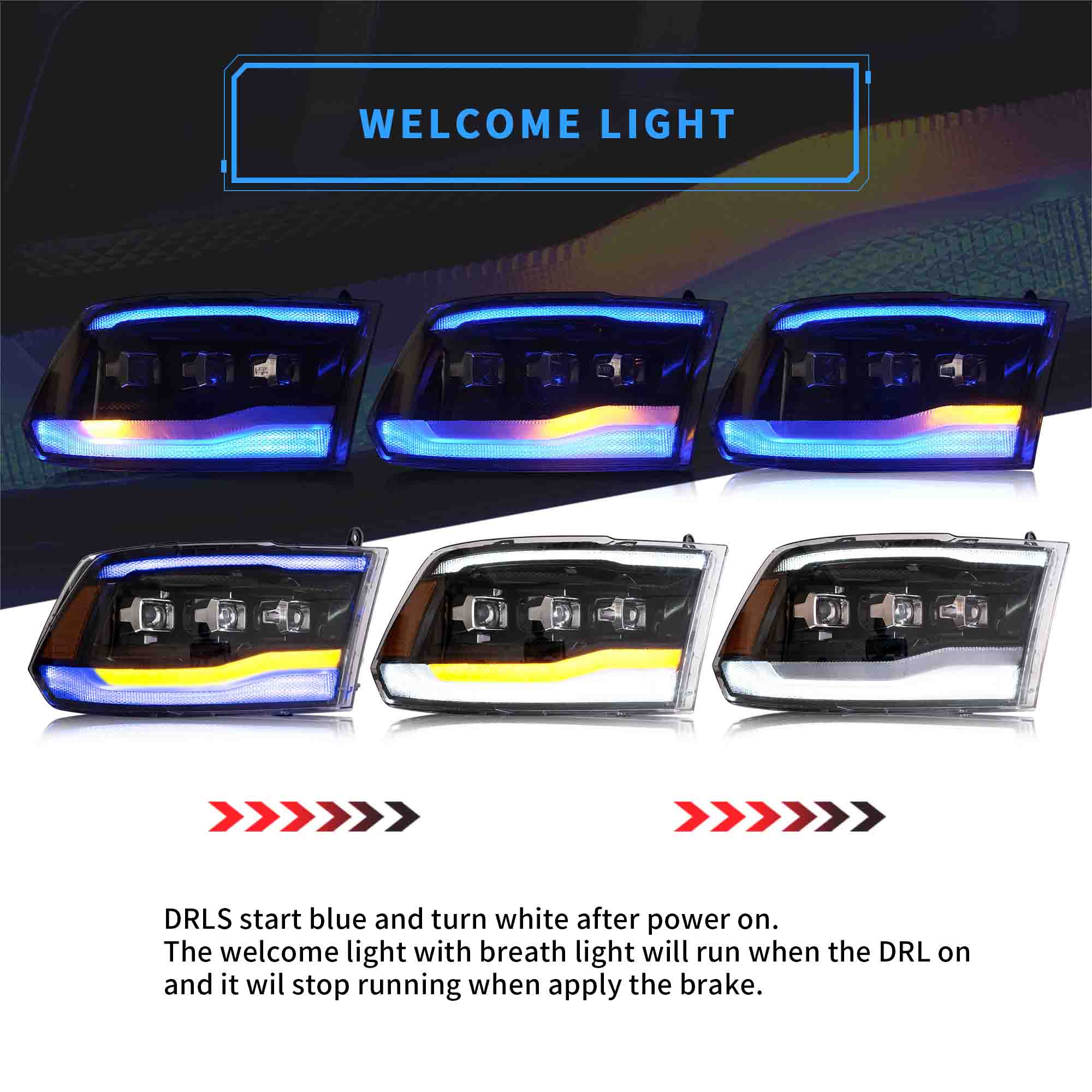VLAND LED Projector Headlights For 2009-2018 RAM 1500 2500 3500