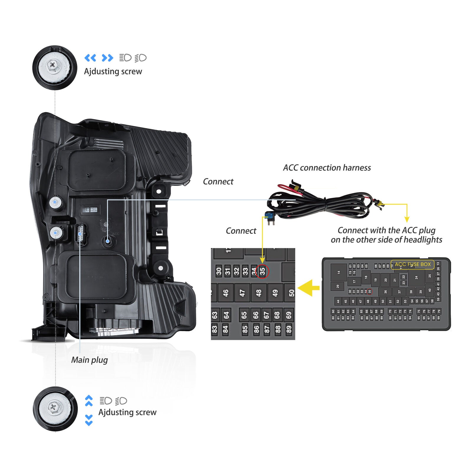 VLAND LED Projector Headlights For 2017-2019 Ford Super Duty F250 F350 F450 F550