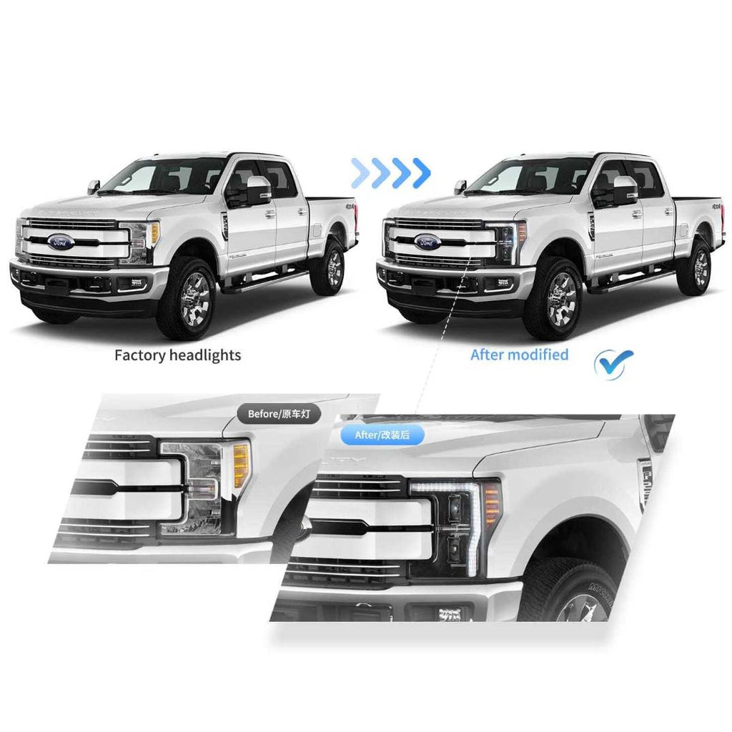 VLAND LED Projector Headlights For 2017-2019 Ford Super Duty F250 F350 F450 F550