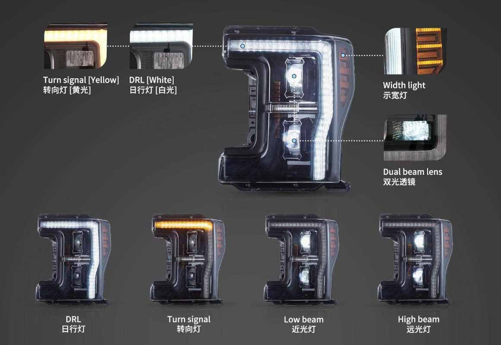 VLAND LED Projector Headlights For 2017-2019 Ford Super Duty F250 F350 F450 F550