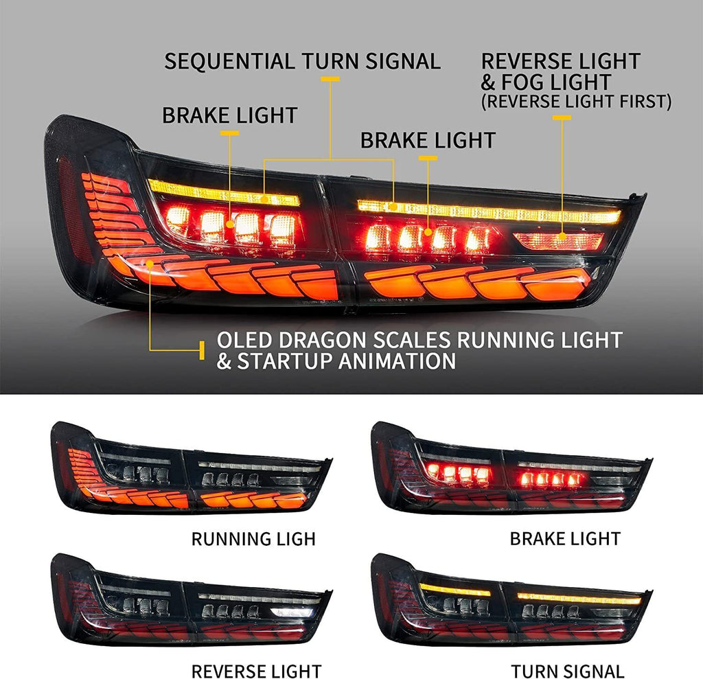 VLAND LED Taillights For 2020-2024 BMW 3 Series G20 M3 G80 W/Sequential Amber Turn Signal