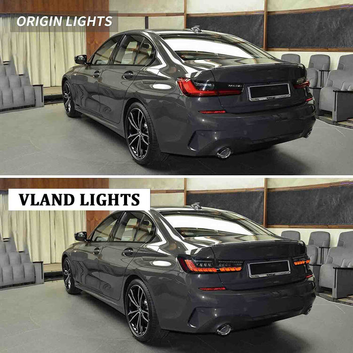 VLAND LED Taillights Fits 2019-2023 BMW 3-Series G20 W/Sequential Red Turn Signals