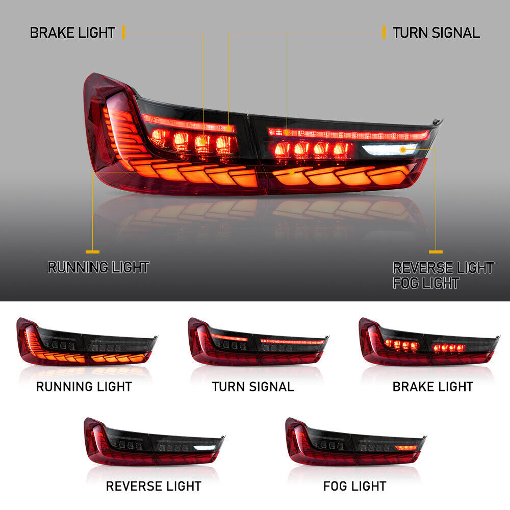 VLAND LED Taillights For 2020-2024 BMW 3 Series G20 M3 G80 W/Red Turn Signal