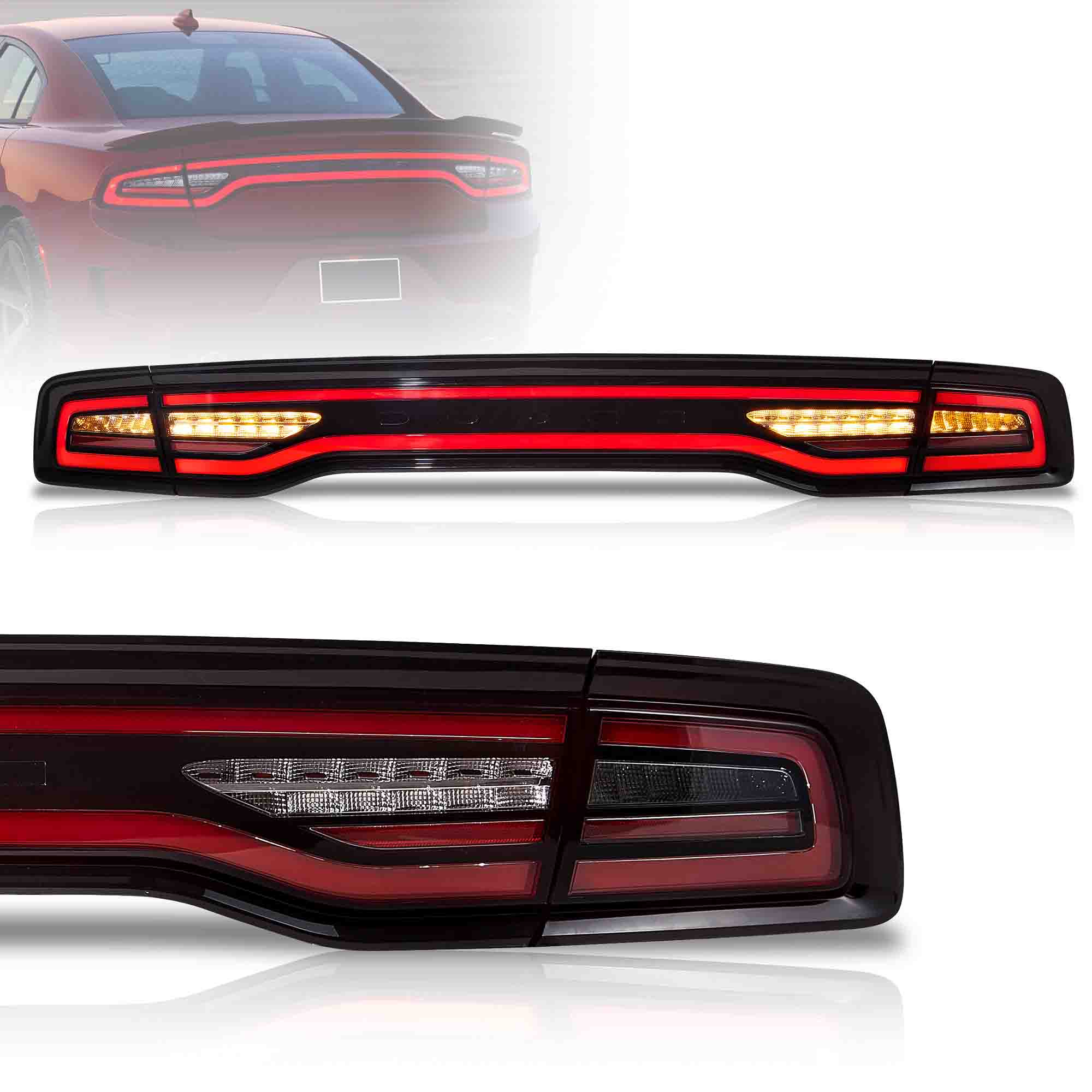 <t0>LAND  LED  TaillighTs  For 2011-2014 Dodge  Charger  W/Amber  Turn  Signal