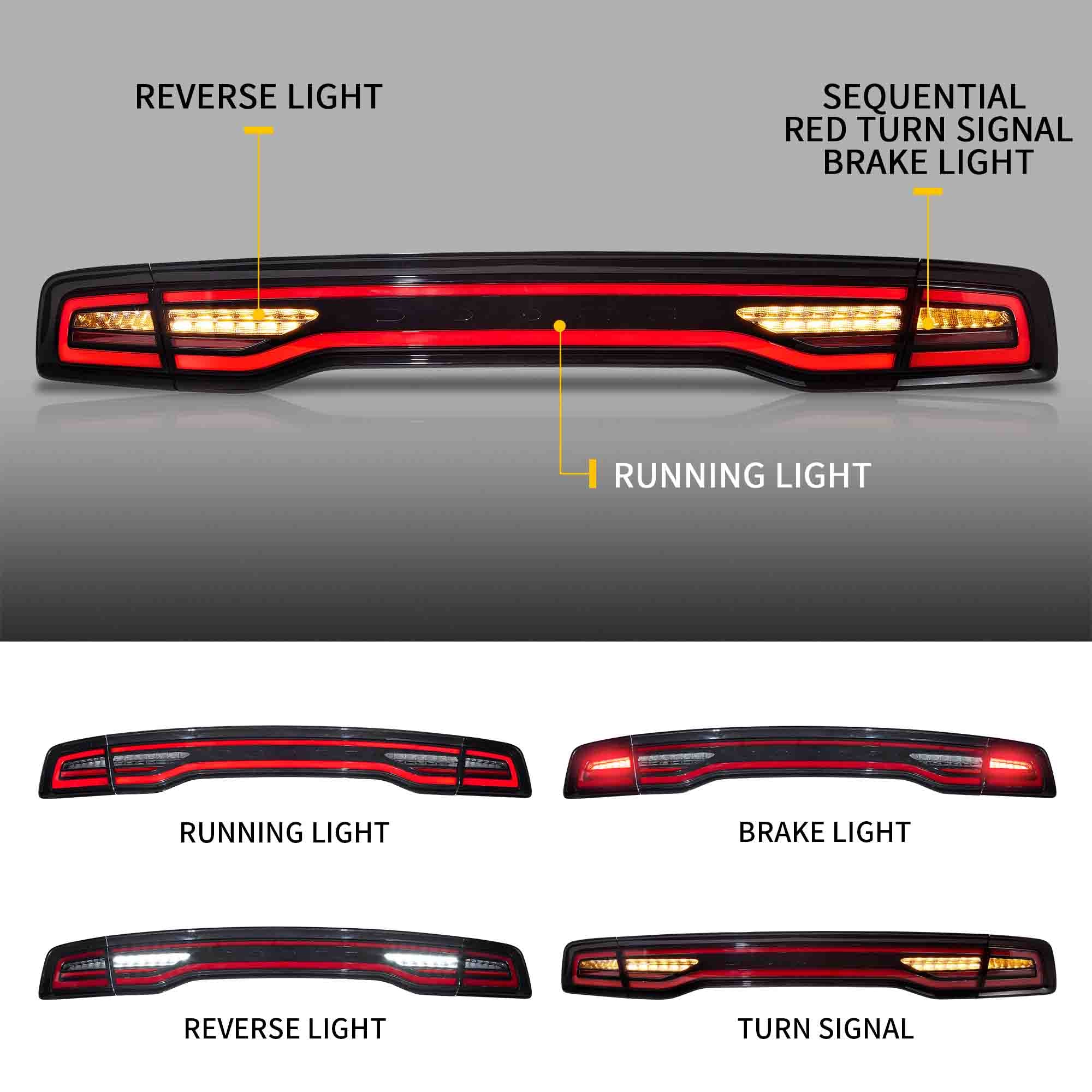 <t0>LAND  LED  TaillighTs  For 2011-2014 Dodge  Charger  W/Amber  Turn  Signal