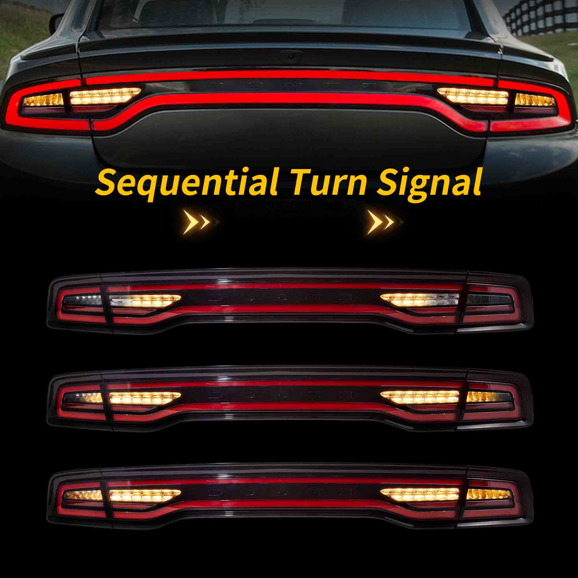 <t0>LAND  LED  TaillighTs  For 2011-2014 Dodge  Charger  W/Amber  Turn  Signal