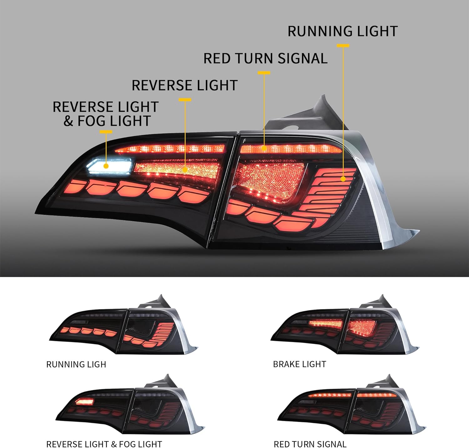 VLAND LED Taillights For 2017-2023 Tesla Model 3 Model Y W/Red Turn signal