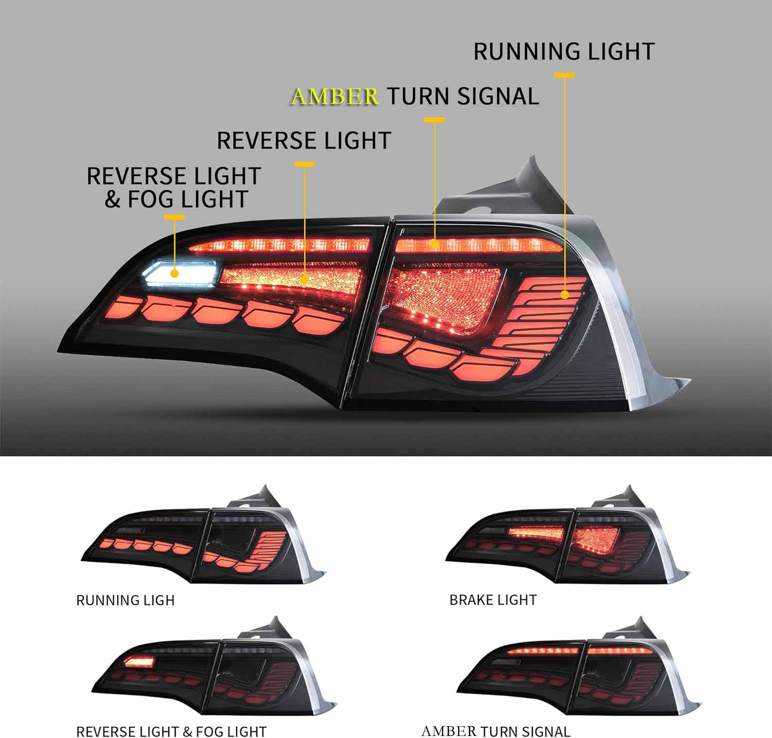 VLAND LED Taillights For 2017-2023 Tesla Model 3 Model Y W/Amber Turn signal