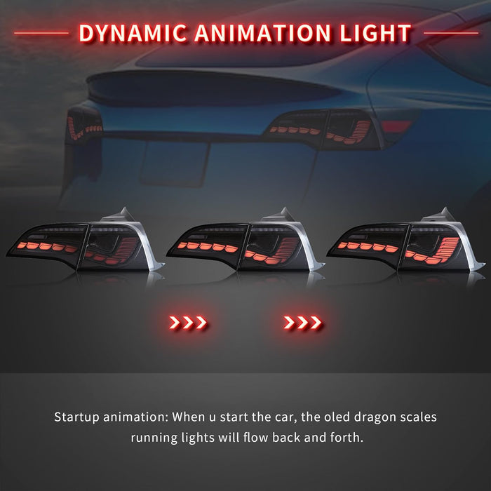 VLAND LED Taillights For 2017-2023 Tesla Model 3/Y Amber Turn signal