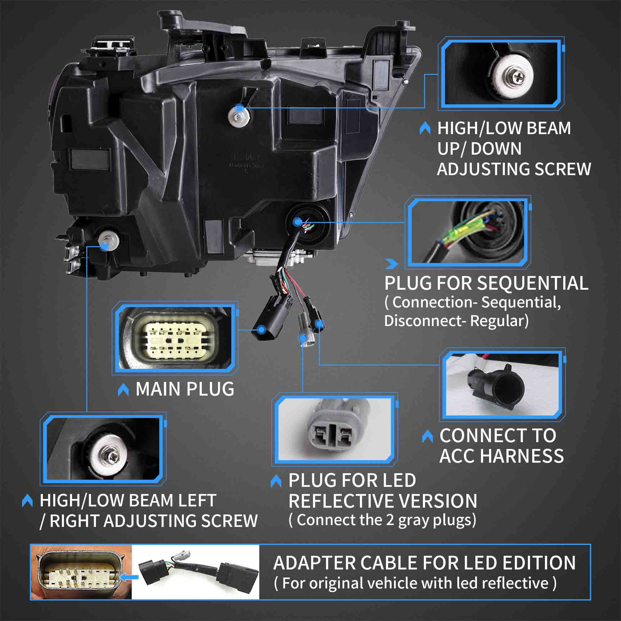 VLAND-LED-Projektor-Scheinwerfer für 2019-2024 RAM 1500