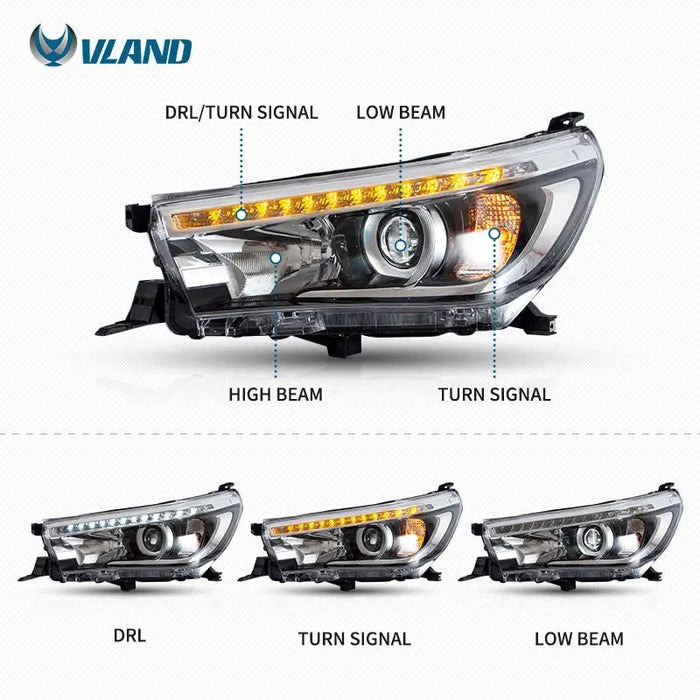 VLAND LED Headlights For 2015-2020 Toyota Hilux Front Lights w/o Sequential Turn Signals