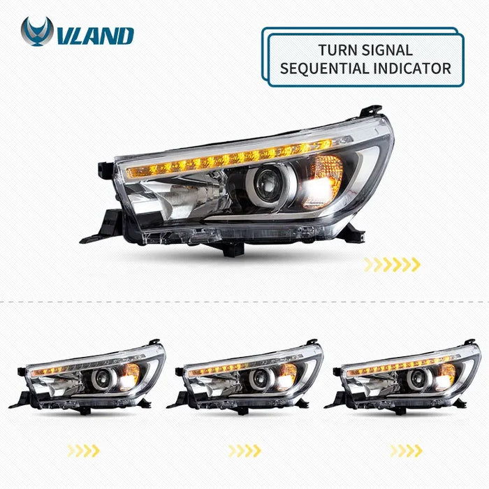 VLAND LED Headlights For 2015-2020 Toyota Hilux Front Lights w/ Sequential Turn Signals