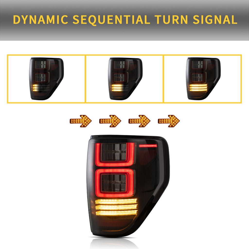 VLAND LED Taillights For 2009-2014 Ford F150 W/Amber Sequential Turn Signal