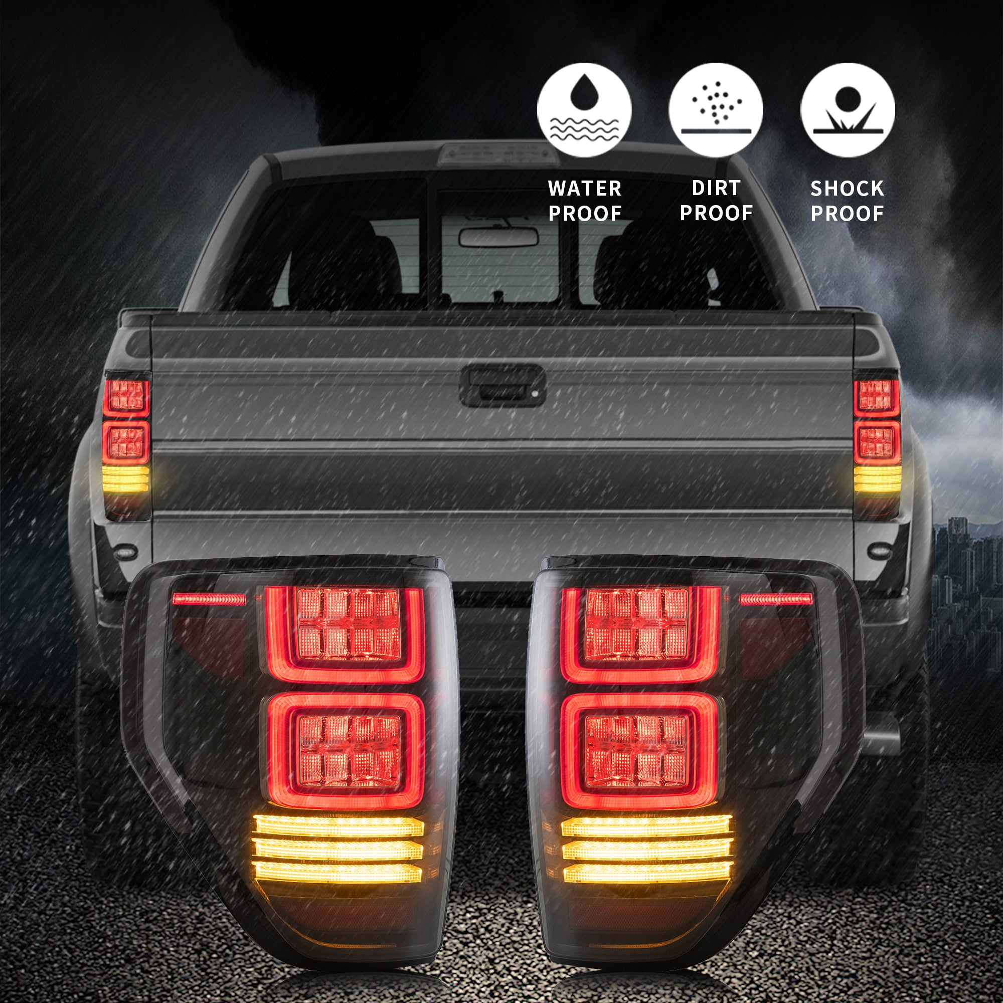 VLAND LED Taillights For 2009-2014 Ford F150 W/Amber Sequential Turn Signal