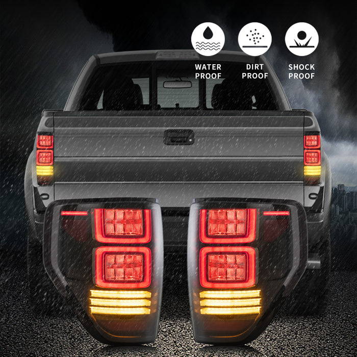 VLAND LED Tail Lights For 2009-2014 Ford F150 Amber Sequential Turn Signal