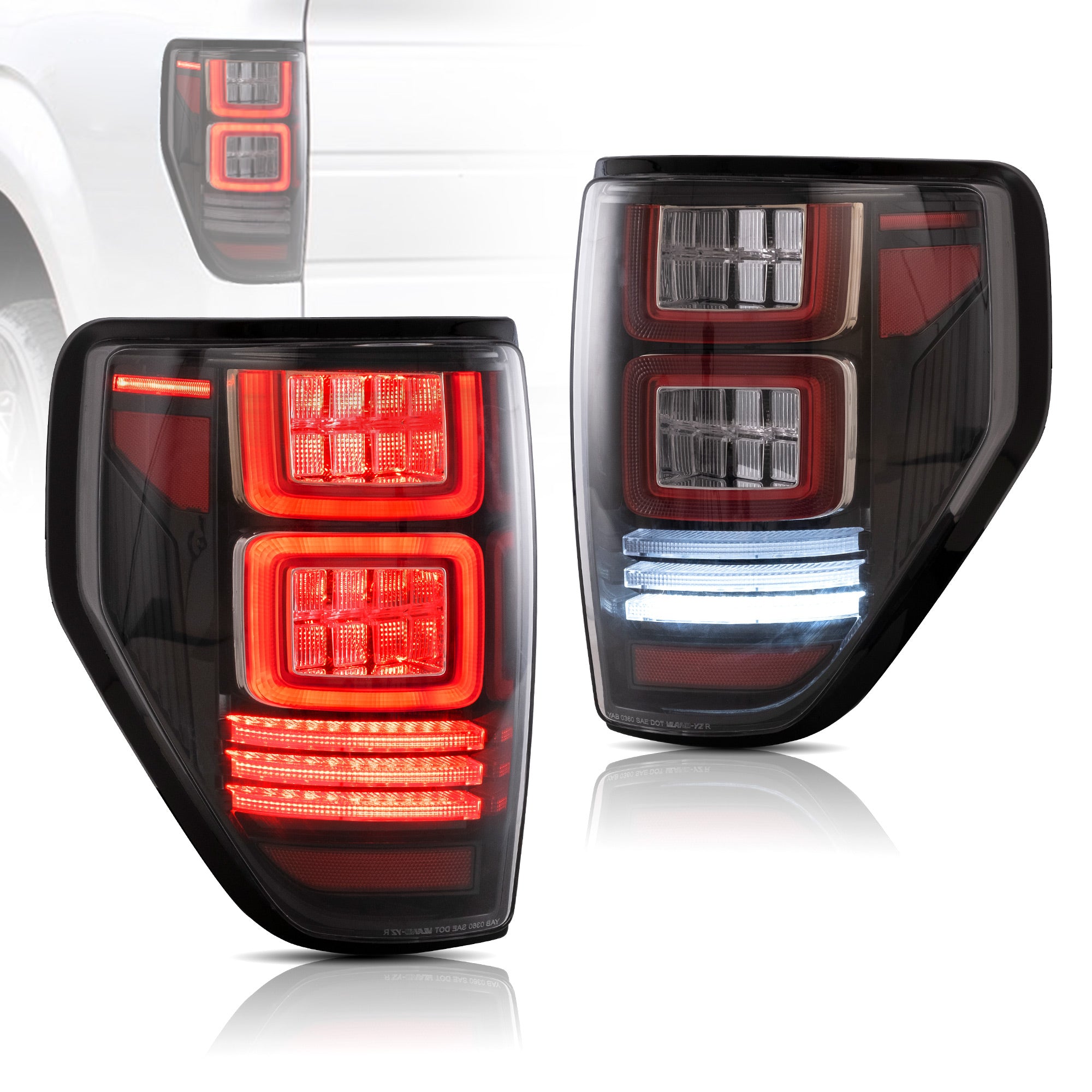 <t0>LAND  LED  Tail  LighTs  For 2009-2014 Ford  F150 W/Red  Turn  Signal