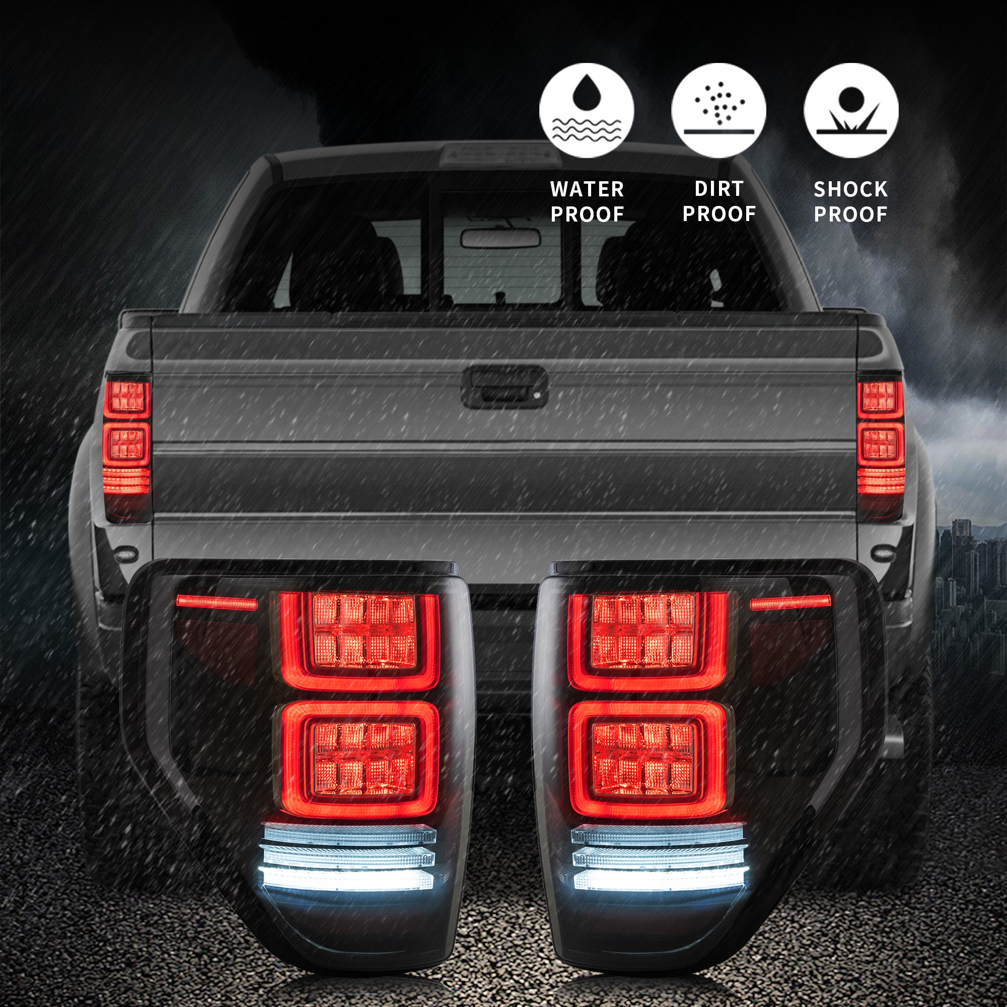 VLAND LED Tail Lights For 2009-2014 Ford F150 W/Red Turn Signal