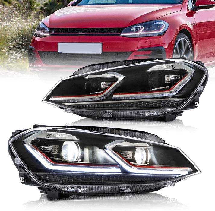 Phares LED VLAND pour les modèles halogènes Volkswagen Golf MK7 2015-2017 (l'Europe est 2013-2016)