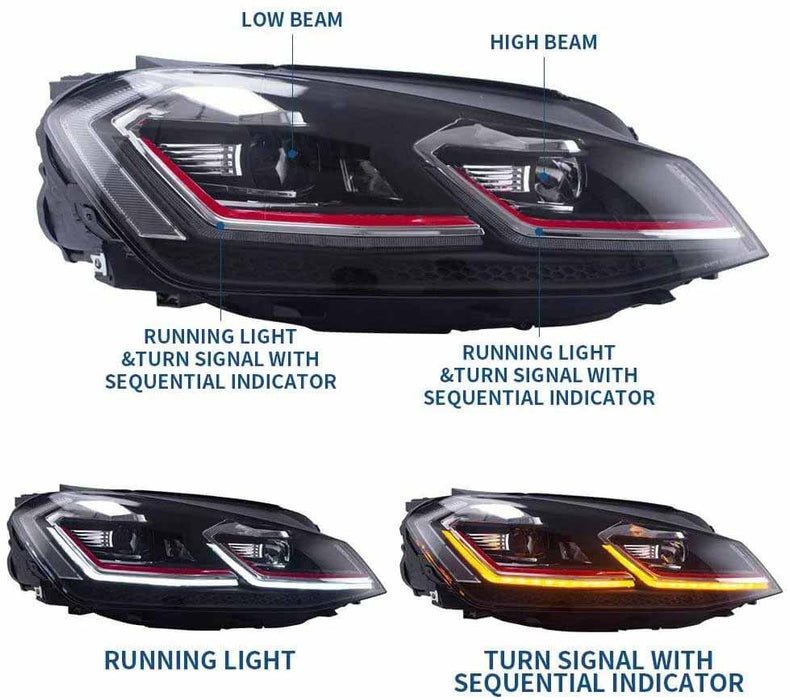 VLAND LED フロントライト フォルクスワーゲン ゴルフ MK7 2015-2017 MK7.5 2018-2021 ファクトリーハロゲンヘッドライトモデルに適合