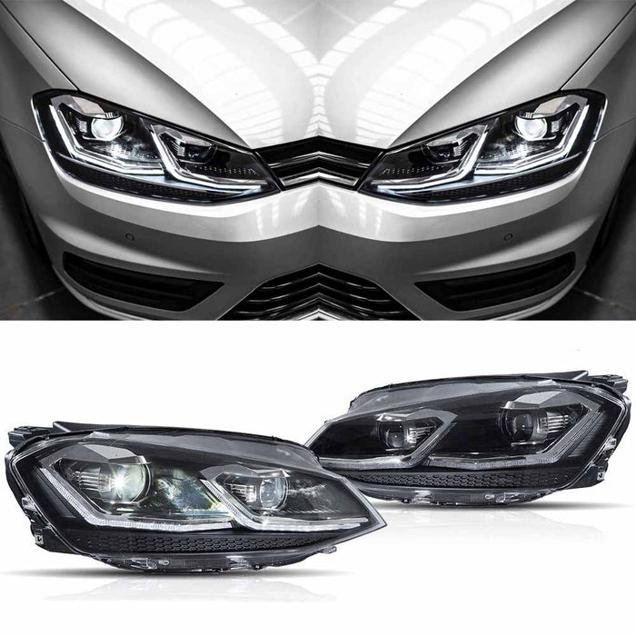 VLAND Voll-LED-Scheinwerfer für Volkswagen Golf MK7 2015–2017, passend für werkseitige Halogen-Frontlichtmodelle