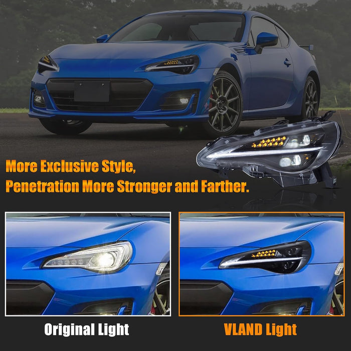 VLAND LED-Scheinwerfer für 12–16 Scion Frs/ 12–21 Toyota 86 GT86/ 13–21 Subaru Brz Frontleuchten Montage