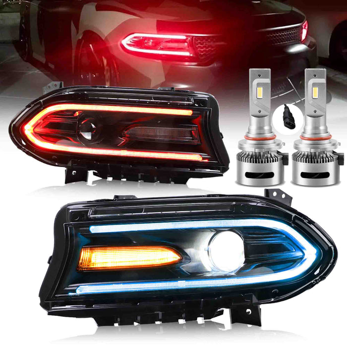 VLAND RGB LED Headlights For 2015-2024 Dodge Charger Halogen Models W/LED bulbs