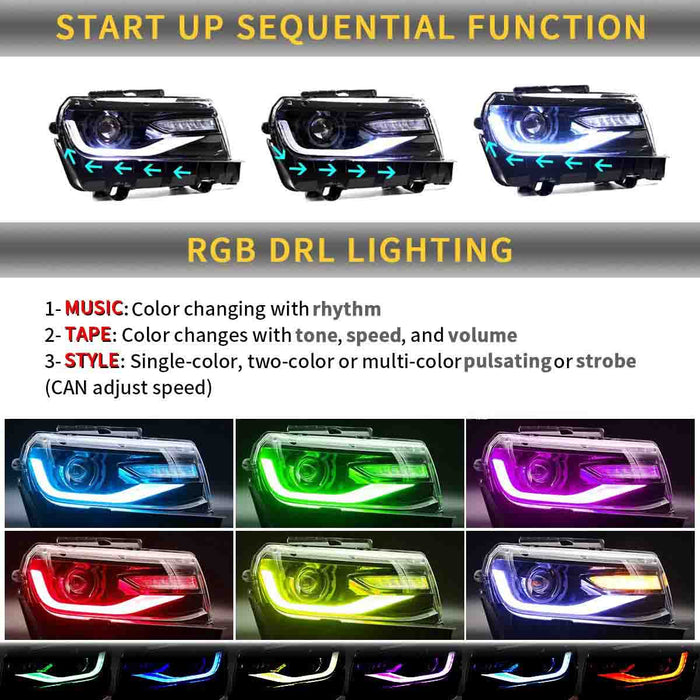 VLAND LED RGB Headlights For 2014 2015 Chevrolet Camaro