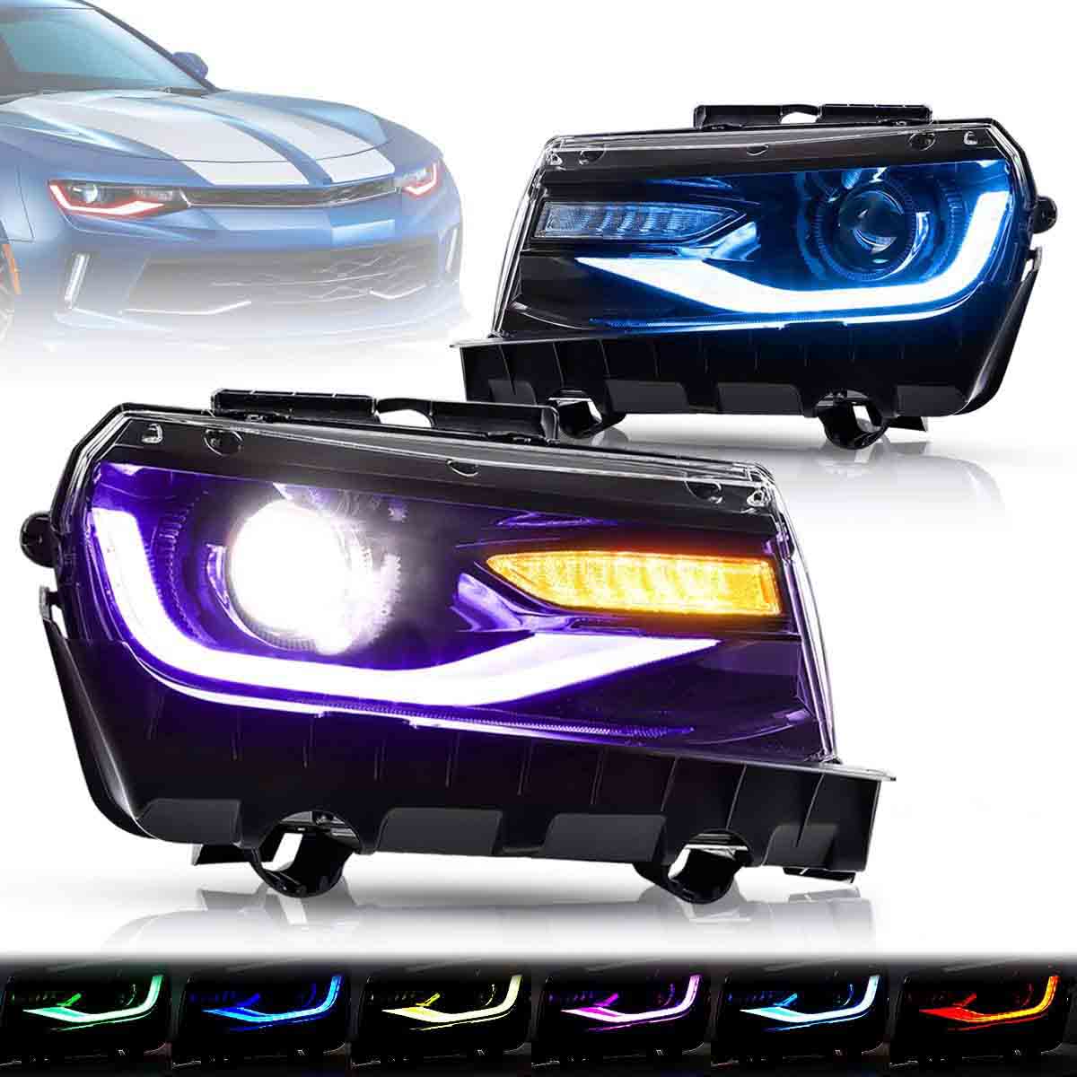 VLAND LED RGB Headlights For 2014 2015 Chevrolet Camaro