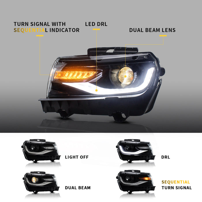 VLAND LED Projecteur Phares Pour Chevy Chevrolet Camaro 2014 2015 Phares