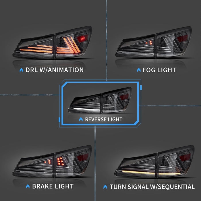 Fanali posteriori a LED completi VLAND per Lexus IS250 e IS350 2006-2013 ISF [XE20] Fanali posteriori a LED fumé 2008-2014