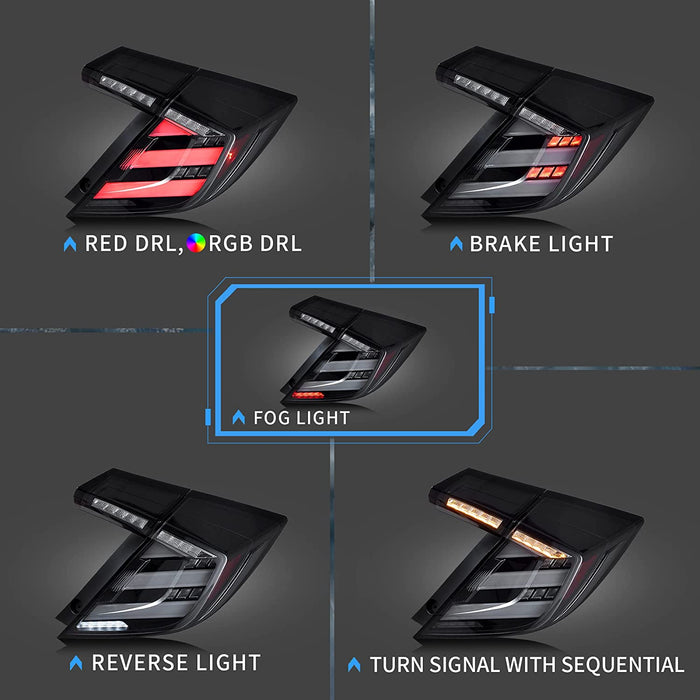 2016-2021 Honda Civic Hatchback RGB LED Tail Lights (FK7) Type R (FK8)