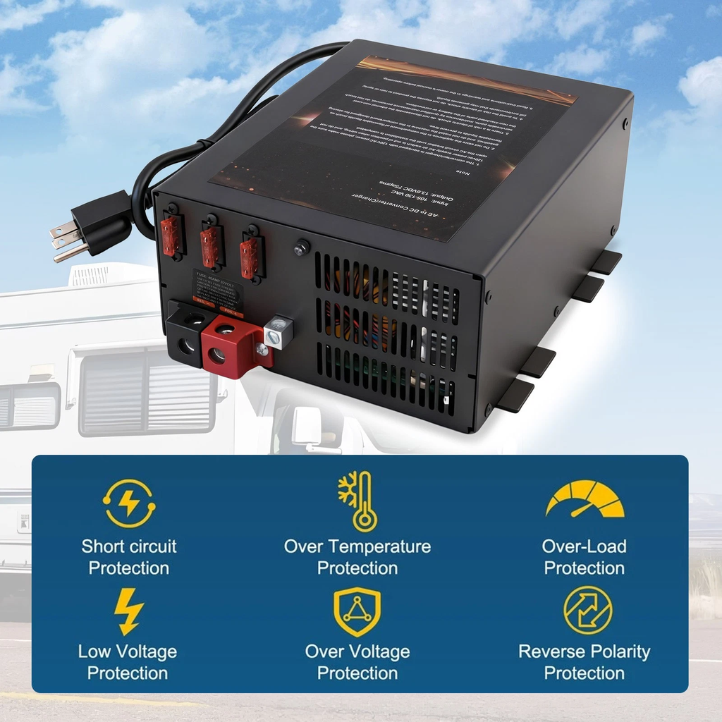 PM3-55LK RV Power Converter - 55 Amp 110V AC to 12V DC Smart Battery Charger with Lithium/Lead-Acid Switch