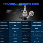 VLAND 9005 HB3 LED Headlight Bulbs Conversion Kit High/Low Beam Fog Light 6000K White