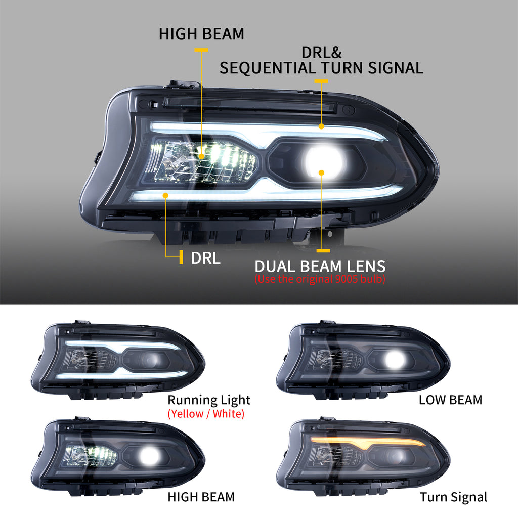 VLAND LED Headlights For 2015-2023 Dodge Charger Halogen Models