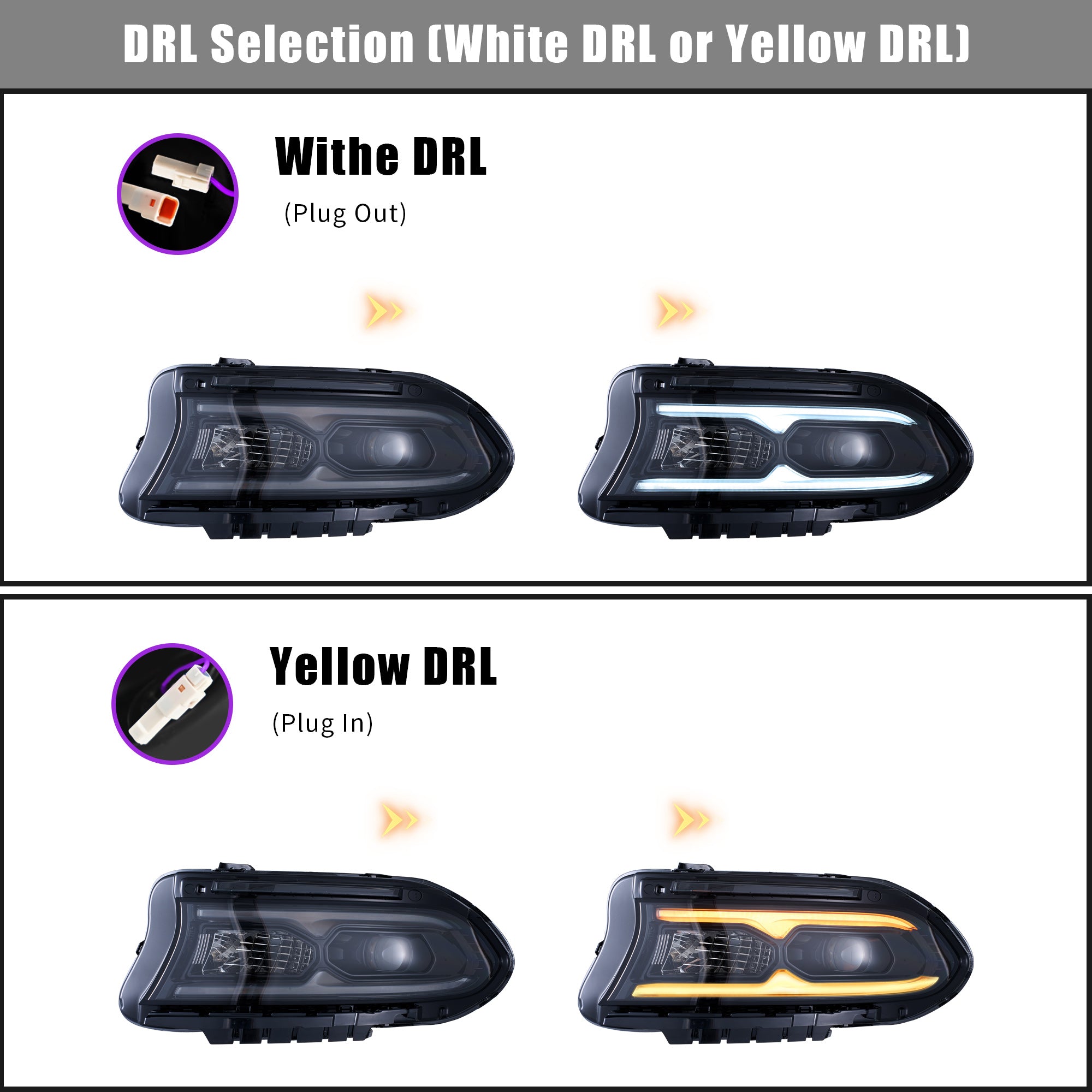 VLAND LED Headlights For 2015-2023 Dodge Charger Halogen Models