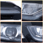 Detail shot of the lens surface and emitter arrays inside the VLAND LED headlight showing projector-style beam optics.