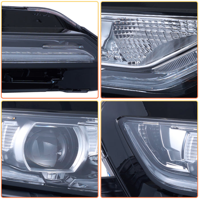 Detail shot of the lens surface and emitter arrays inside the VLAND LED headlight showing projector-style beam optics.