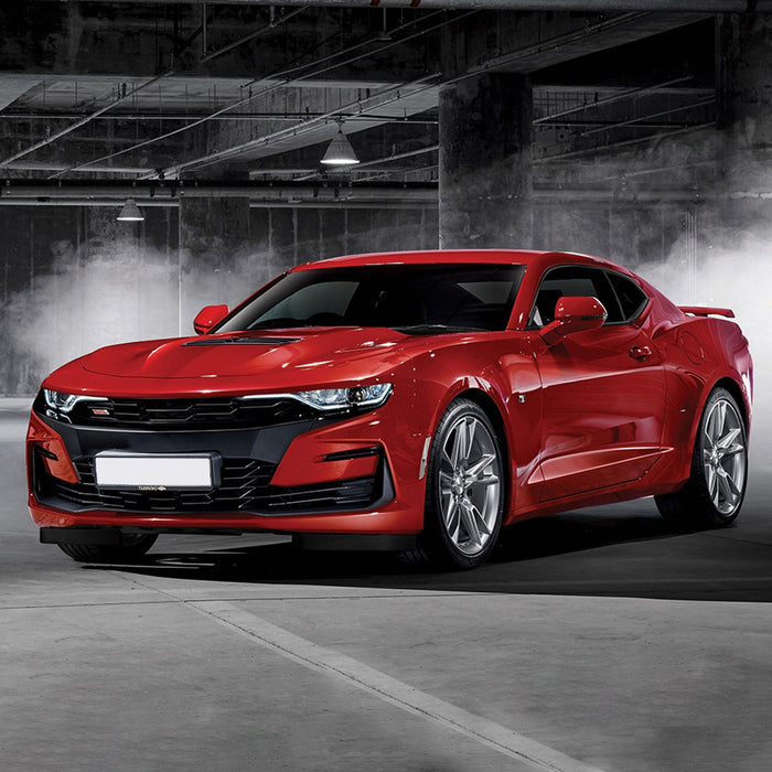 Close-up of left-side VLAND LED headlight assembly, clear lens and black interior.