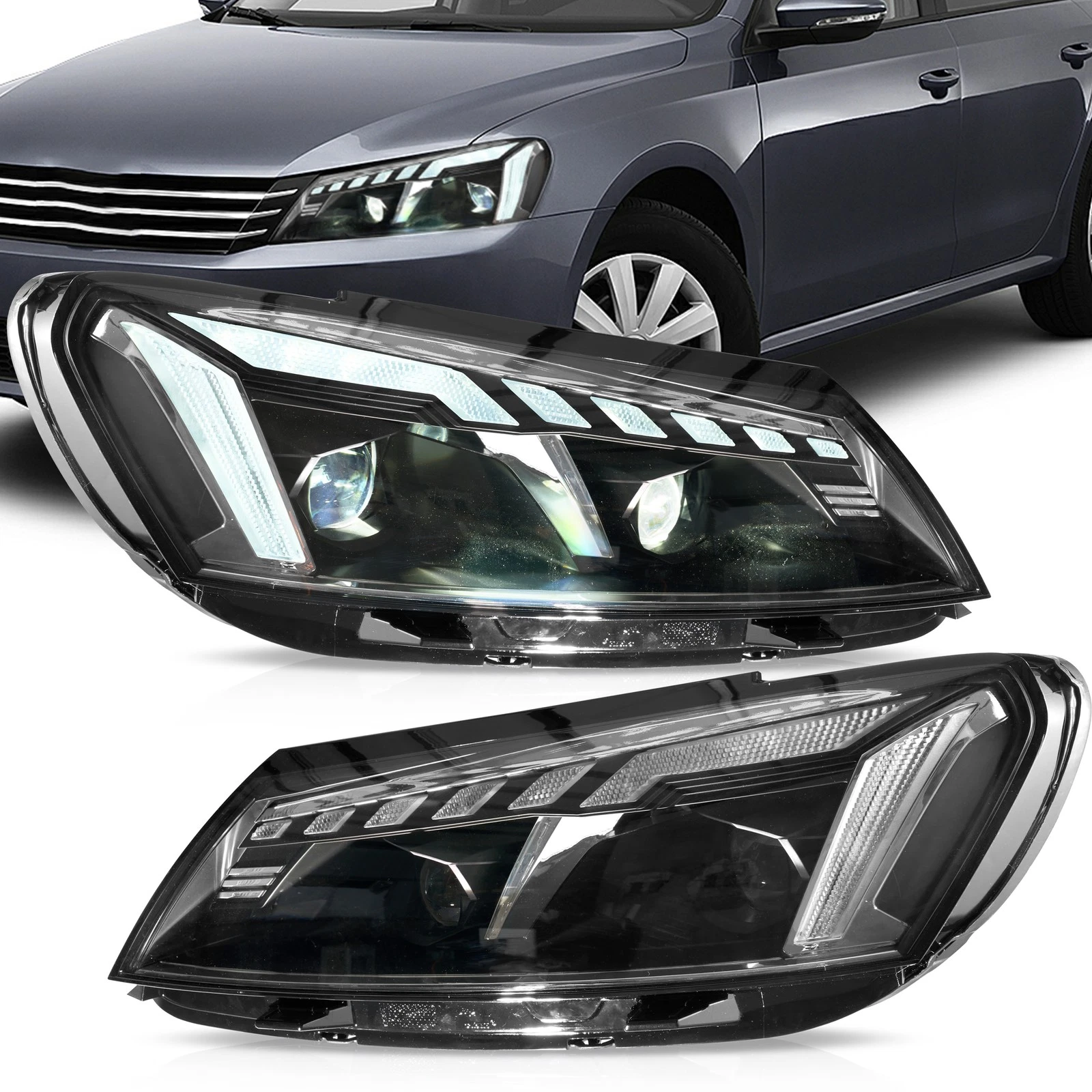 VLAND LED Projector Headlights For 2011-2015 Volkswagen Passat Halogen Model