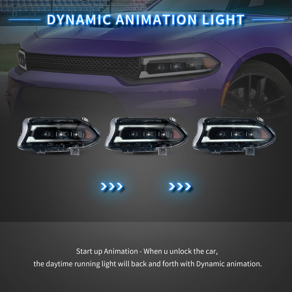 VLAND LED Projector Headlights For 2015-2023 Dodge Charger Halogen Models