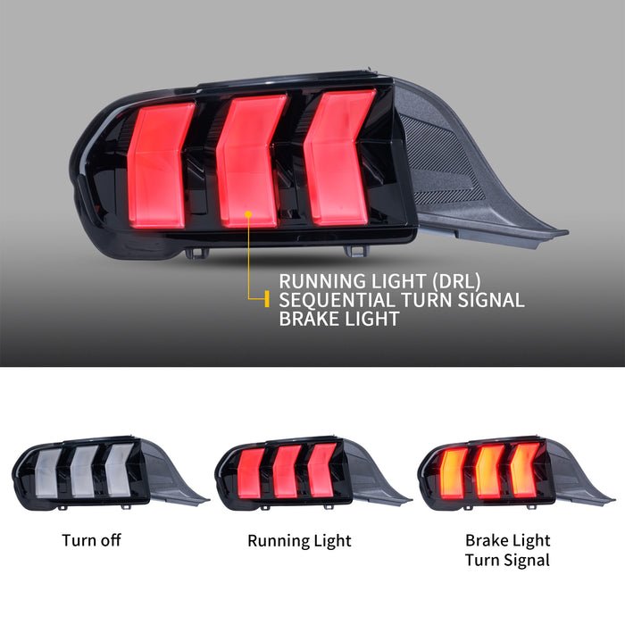VLAND LED Taillights For 2024 2025 Ford Mustang S650 W/ Red Sequential Turn Signals