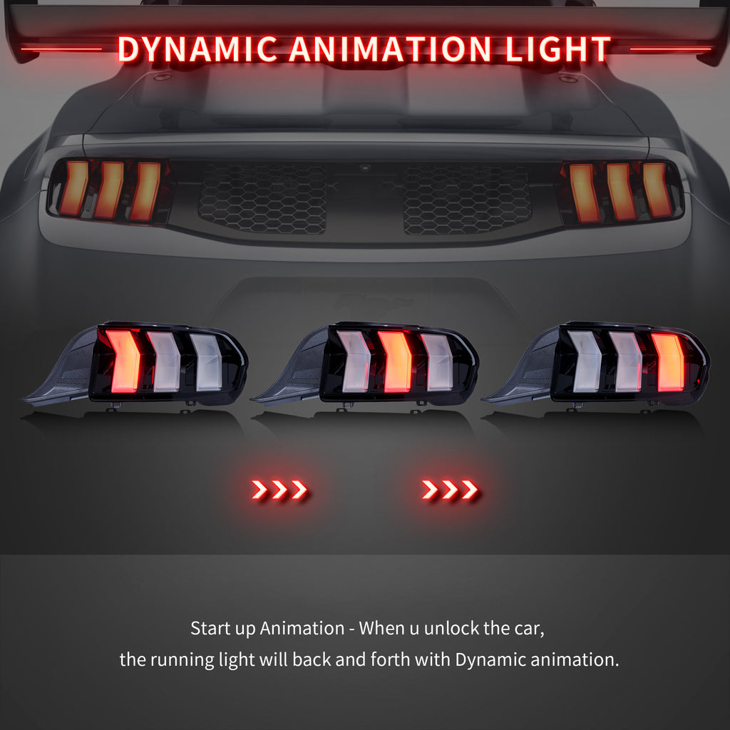 VLAND LED Taillights For 2024-2026 Ford Mustang S650 W/ Red Sequential Turn Signals